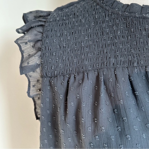 Loft Grey Swiss Clip Dot Blouse Top Flutter Butterfly Sleeves, size Medium - Picture 6 of 16